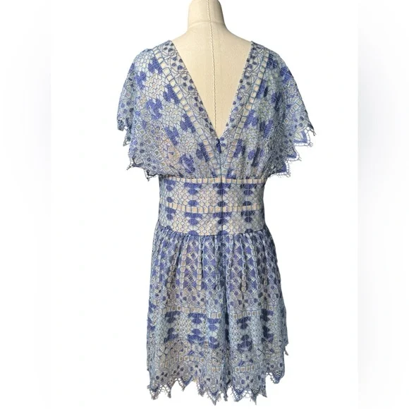 Bcbgmaxazria Women’s Taran Mini Dress Blue Lace Fit And Flare  Size 12 - Picture 4 of 11